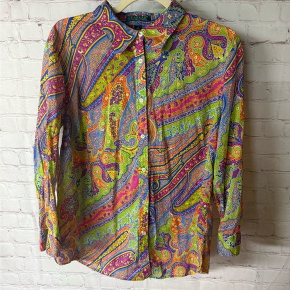 Lauren Ralph Lauren 100% Cotton Women's Dopamine Bright Multicolor Paisley Top - Picture 3 of 5